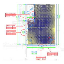 Grundrissplan mit Angabe von Toleranz-Abweichungen in roter Farbe