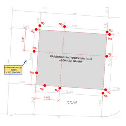 Absteckplan von einer Baustelle mit Angabe der eingemessenen Punkte
